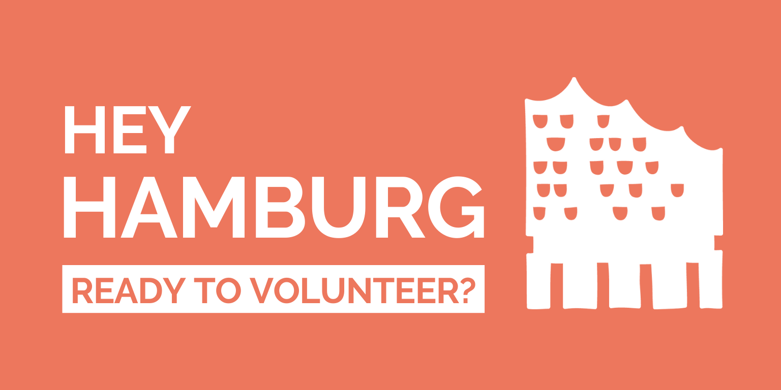 Text: Hey Hamburg, ready to volunteer – mit Illustration der Elbphilharmonie
