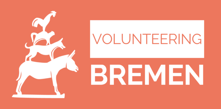 Illustration of Bremen Town Musicians with text: volunteer in Bremen
