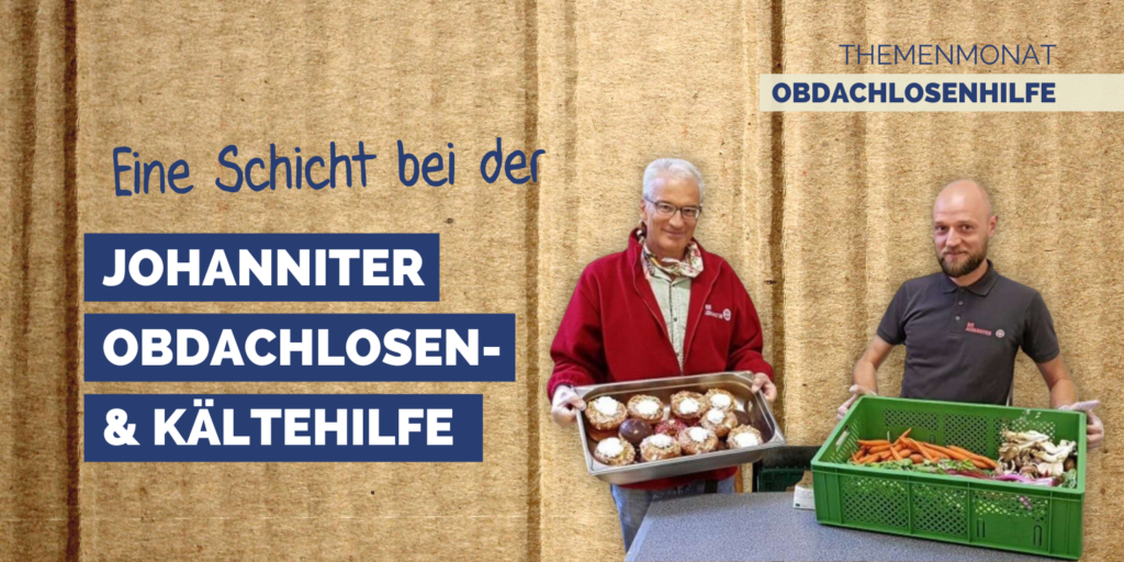 Dietrich & Grzegorz von der Johanniter Obdachlosen- und Kältehilfe mit zwei Kisten Lebensmitteln