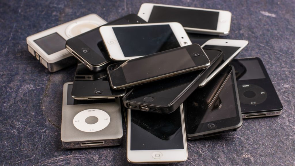 A pile of old smartphones.
