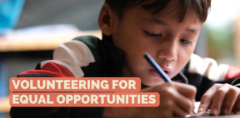 Featured photo: Volunteering for more equal opportunities - a young boy sits at the table and writes.
