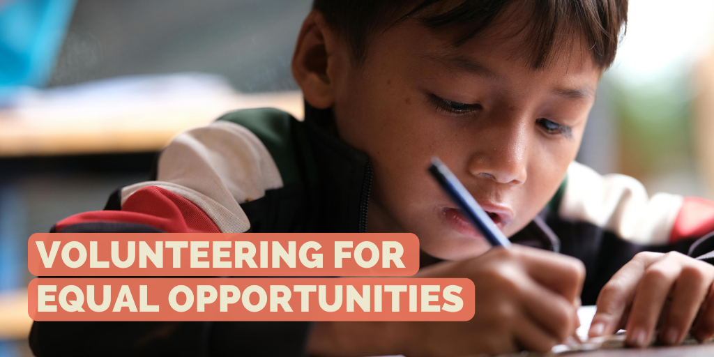 Featured photo: Volunteering for more equal opportunities - a young boy sits at the table and writes.