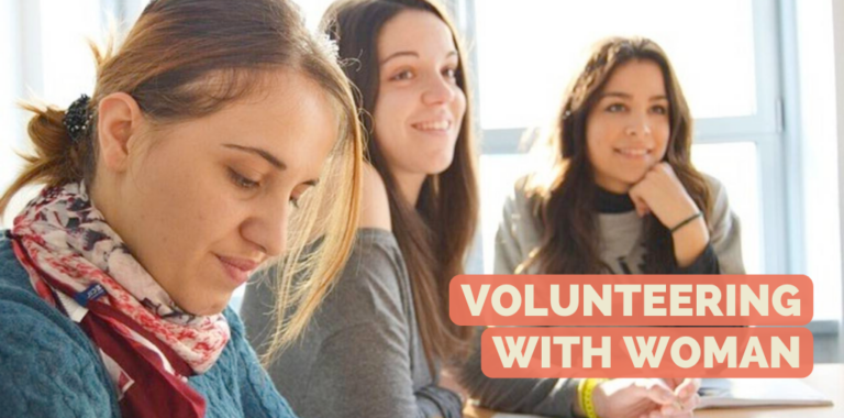 Volunteering with women: 3 women sitting in a room, presumably a learning course.