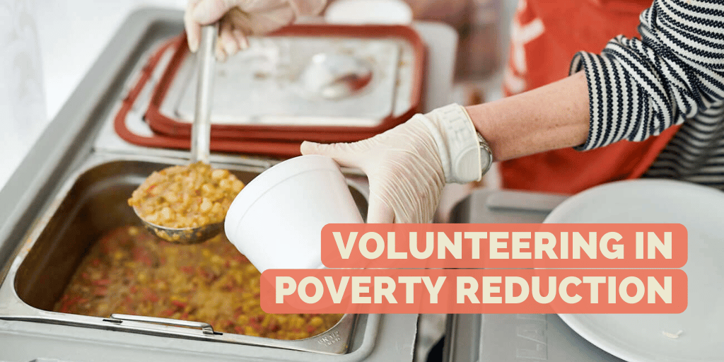 A person is ladling stew into a cup at a food serving counter